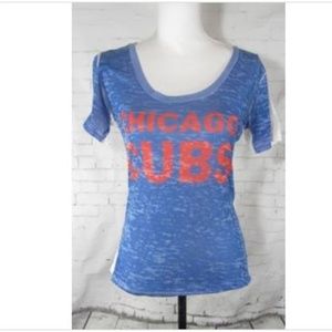Chicago Cubs Burnout T Shirt Red Blue